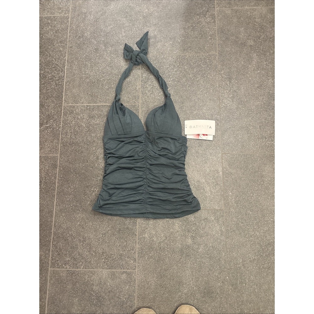 NWT Athleta Aqualuxe Dark Green Halter Ruched Tankini Size: XS